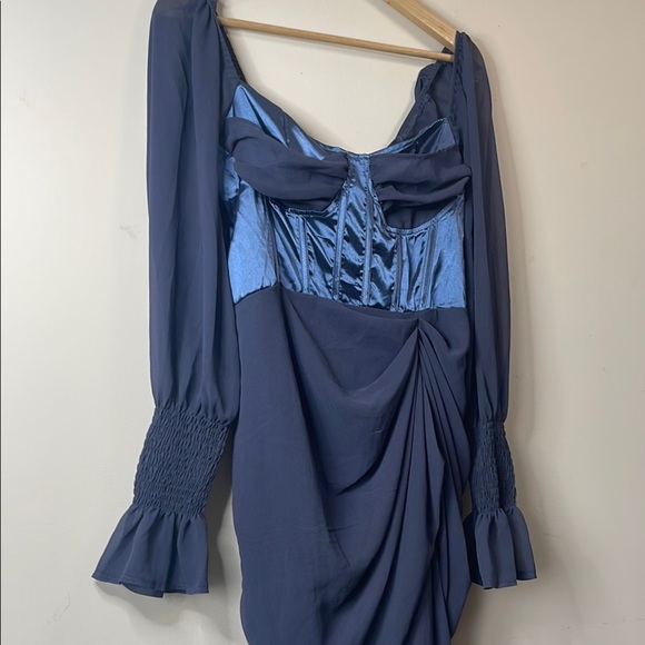 PrettyLittleThing Blue Asymmetrical Ruched Wrap Gown - Picture 5 of 12
